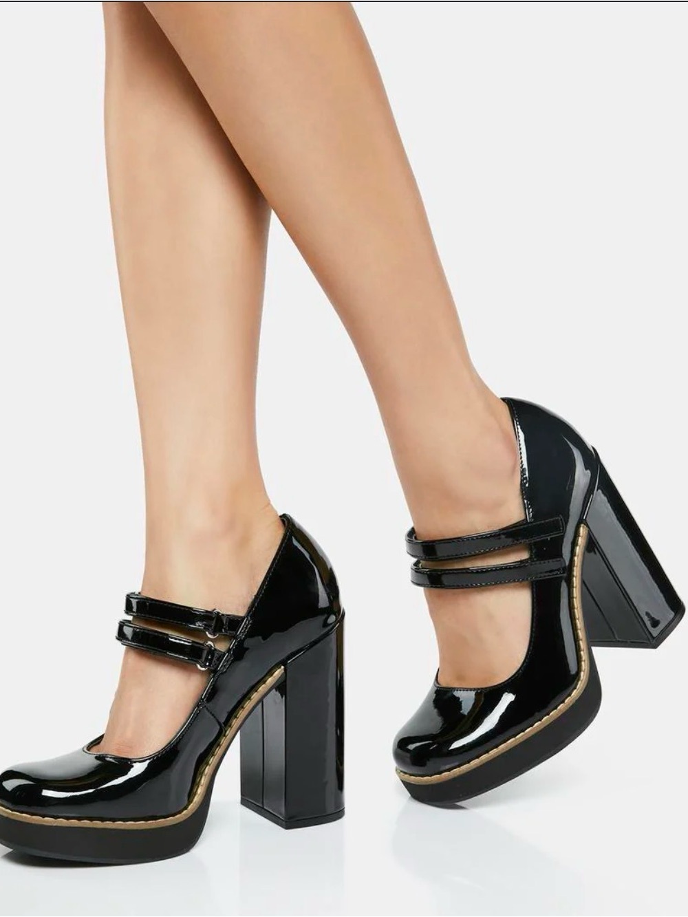 Steve Madden Black Patent Double-Strap Block Heel Mary Janes